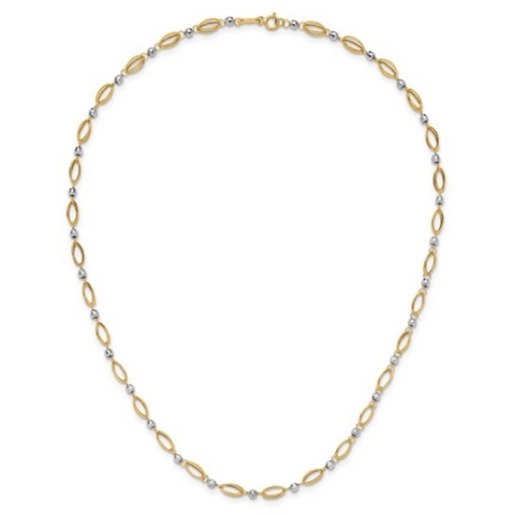 Brand New 14K Two-Tone Fancy Mirror Bead Necklace